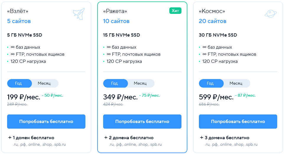 Тарифы хостинга Spaceweb